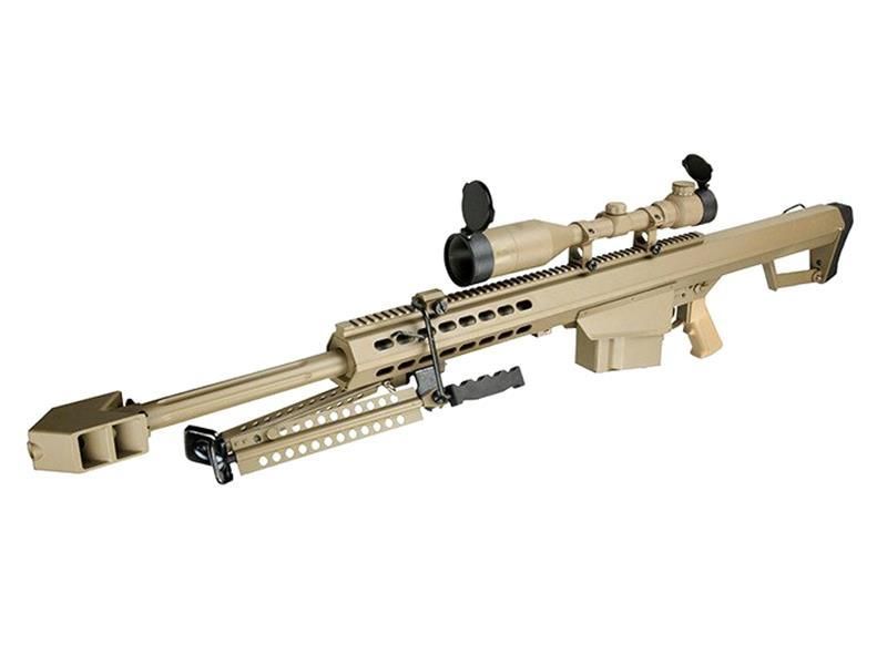 Barrett M82A1 Electric AEG Sniper Rifle with Hunter Scope and Bipod (Snow Wolf - Tan - SW-02A)