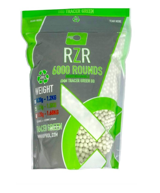 RZR Airsoft BBs Biodegradable Tracer (6000R Resealable Bag) (0.25g) (Green)
