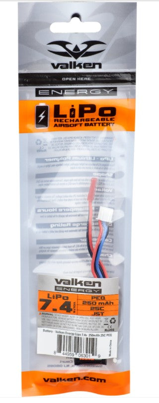 Valken Energy LiPo HPA JST 7.4v 250mAh 25C Battery PEQ